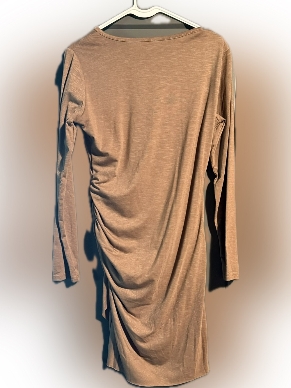 Long Sleeve Ruched Dress in Camel